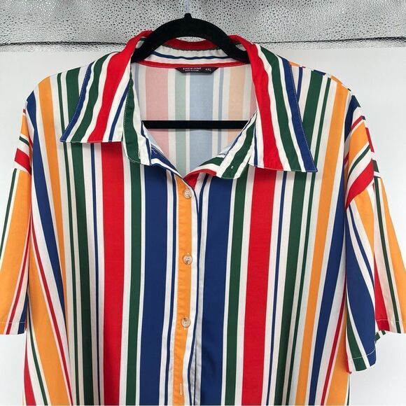 SHEIN Curve Women’s Rainbow Striped Collared Short Sleeve Button Front Top 4XL - Picture 3 of 11
